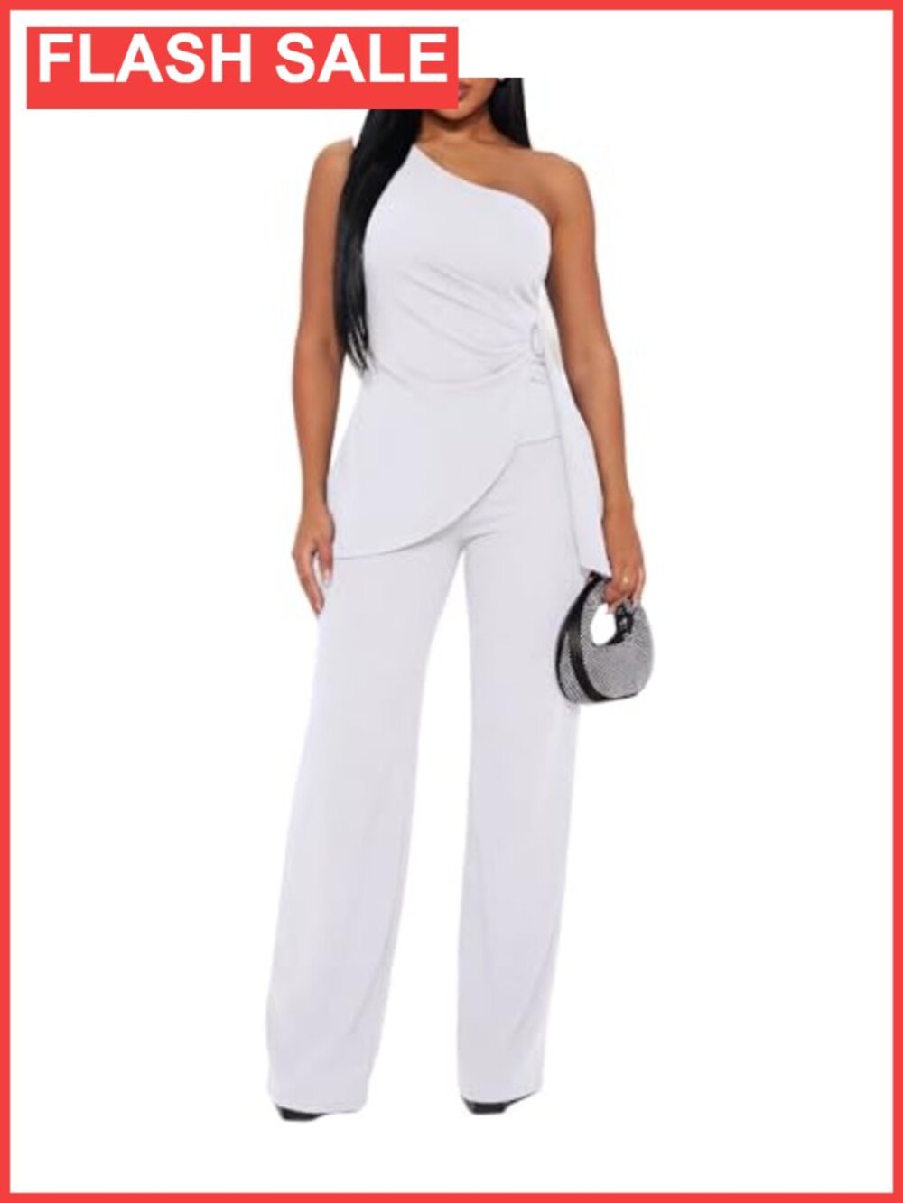 One Shoulder Two Piece Pant Set Stretchy Work Party